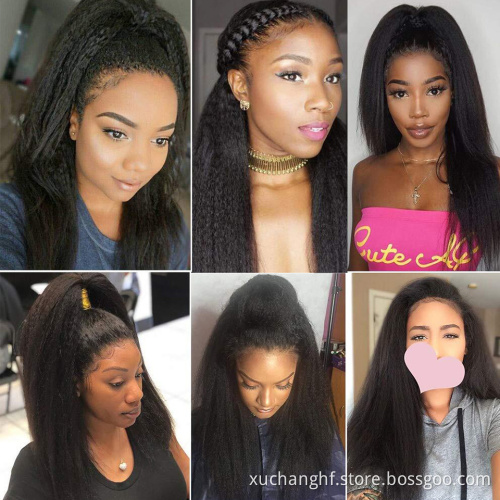 Wholesale Wigs Brazilian Human Hair Lace Front Kinky Straight Virgin Human Hair Wig Glueless Raw Light Yaki Human Lace Wigs